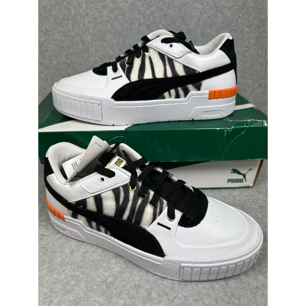 PUMA Cali Sport‎ W. Cats Womens Sneakers White Black Zebra Orange Shoes Size 11